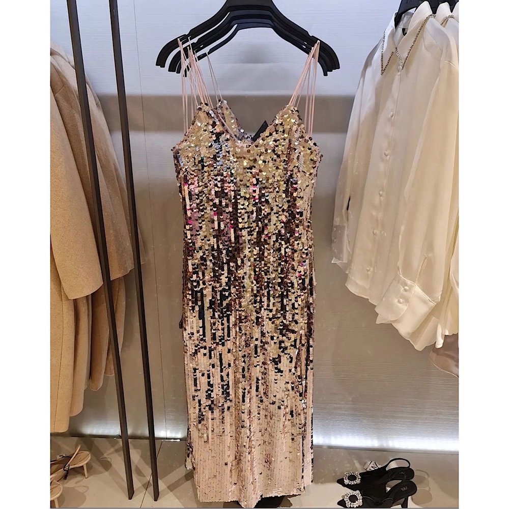 BLOGGERS FAV! Zara Sequin Silver/Pink Lined Dress • S